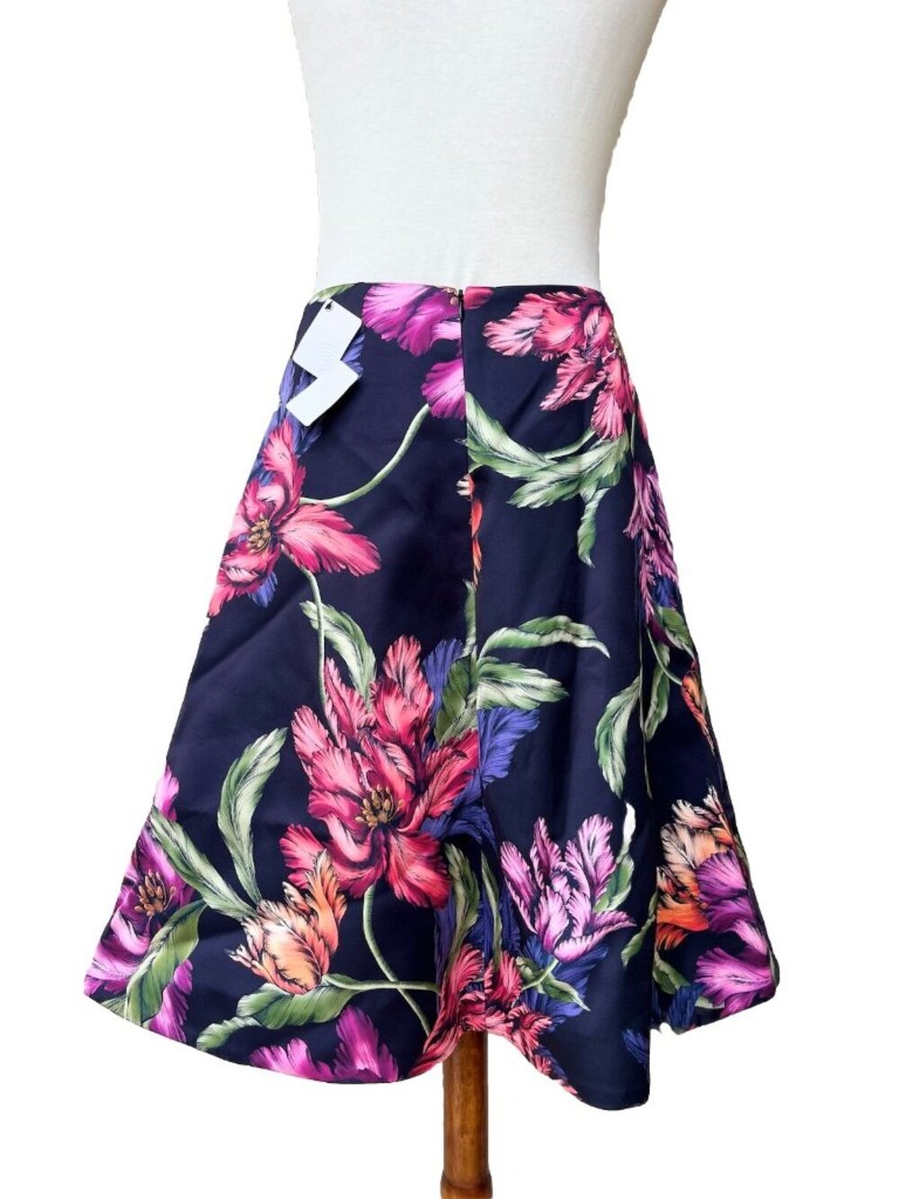 Cameo Night Lily Tropical Floral Midi Skirt Size L Black Lined - Picture 3 of 16